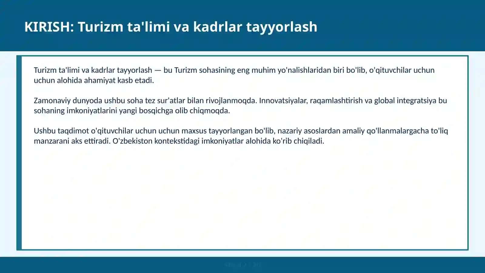 Turizm ta'limi va kadrlar tayyorlash 2