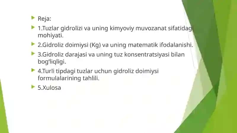 Tuzlarning gidroliziga massalarta’siri qonunini qo’llanilishi 2