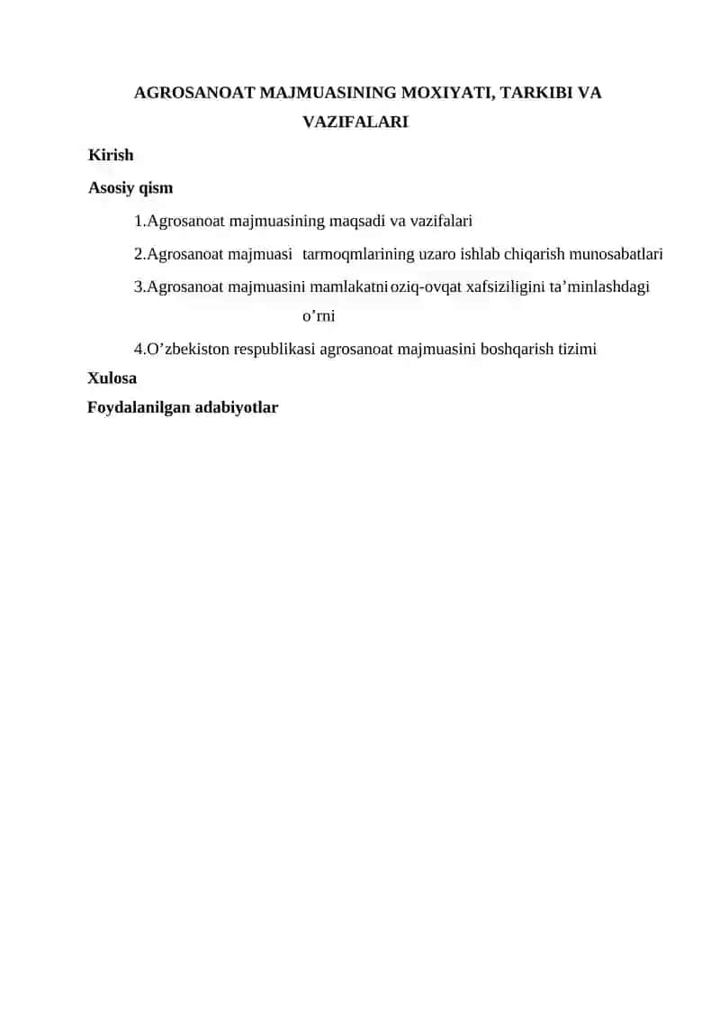 AGROSANOAT MAJMUASINING MOXIYATI, TARKIBI VA VAZIFALARI 2