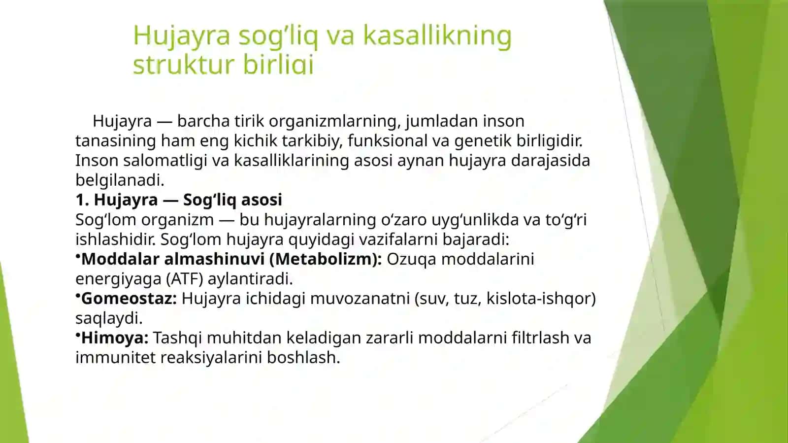 Hujayra sog’liq va kasallikning struktur birligi 2