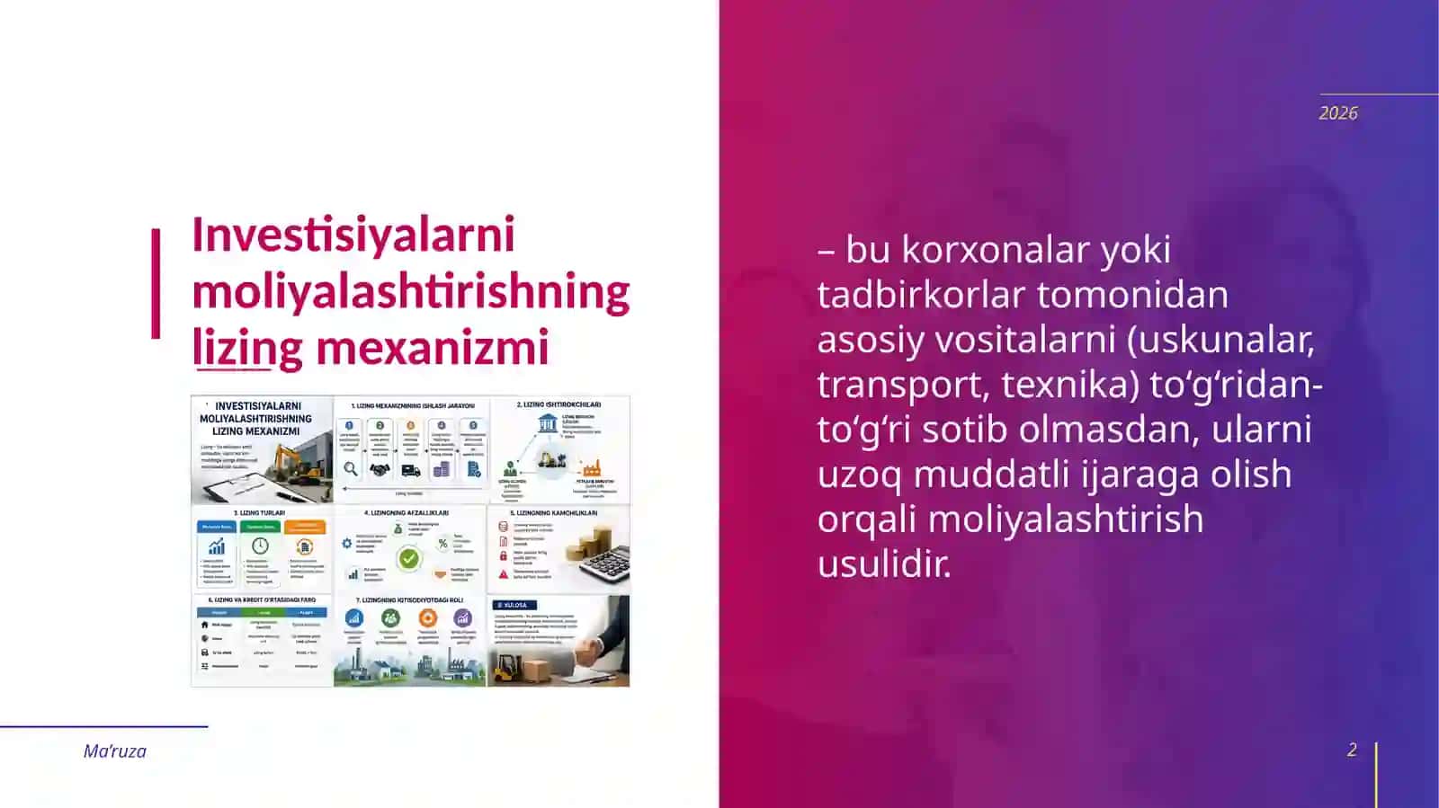 Investisiyalarni moliyalashtirishning lizing mexanizmi 2