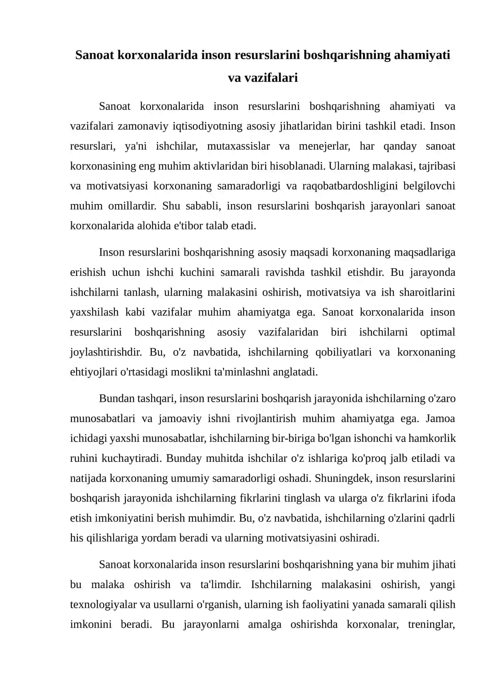 Sanoat korxonalarida inson resurslarini boshqarish samaradorligi 2