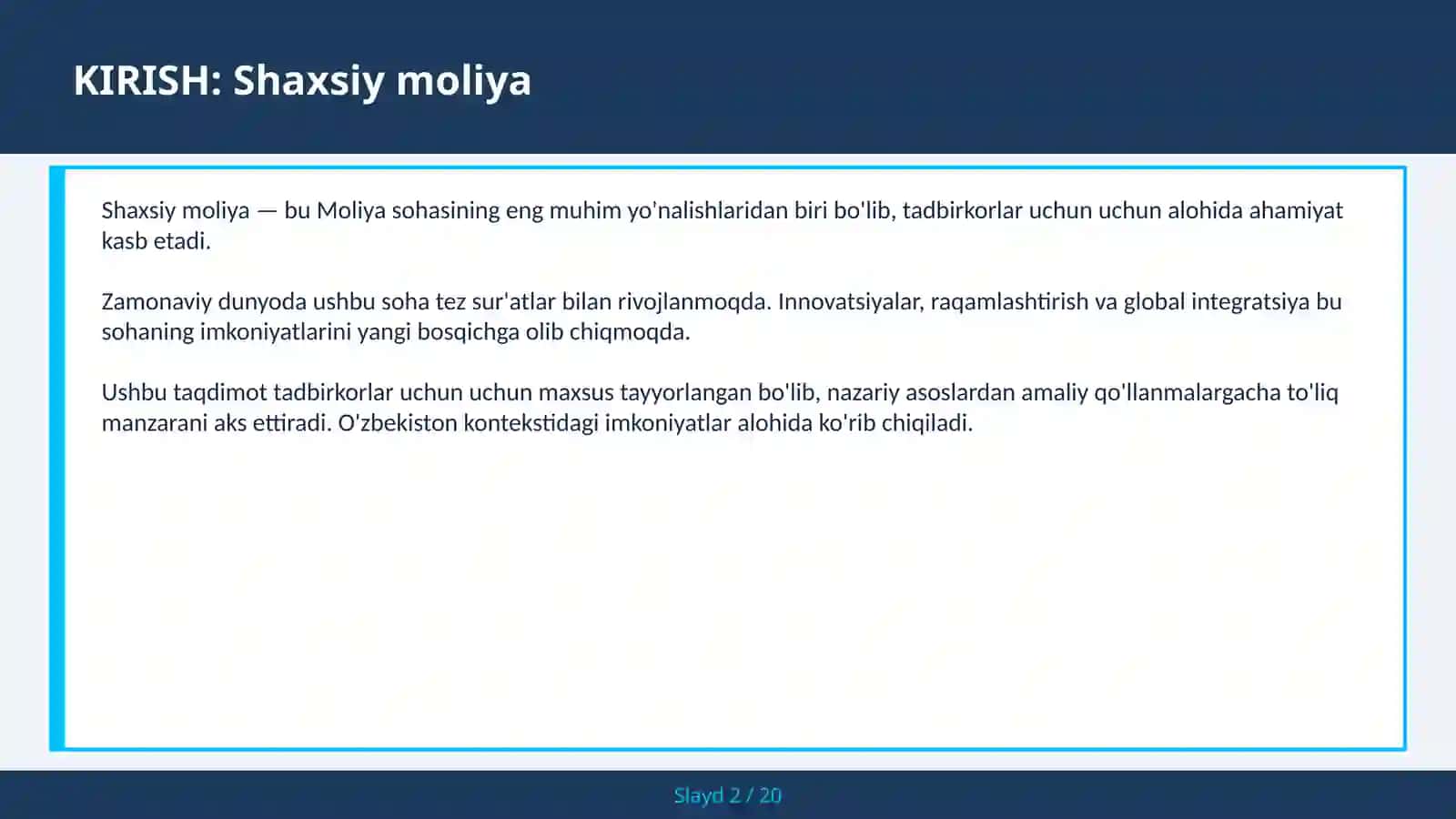 Shaxsiy moliya 2