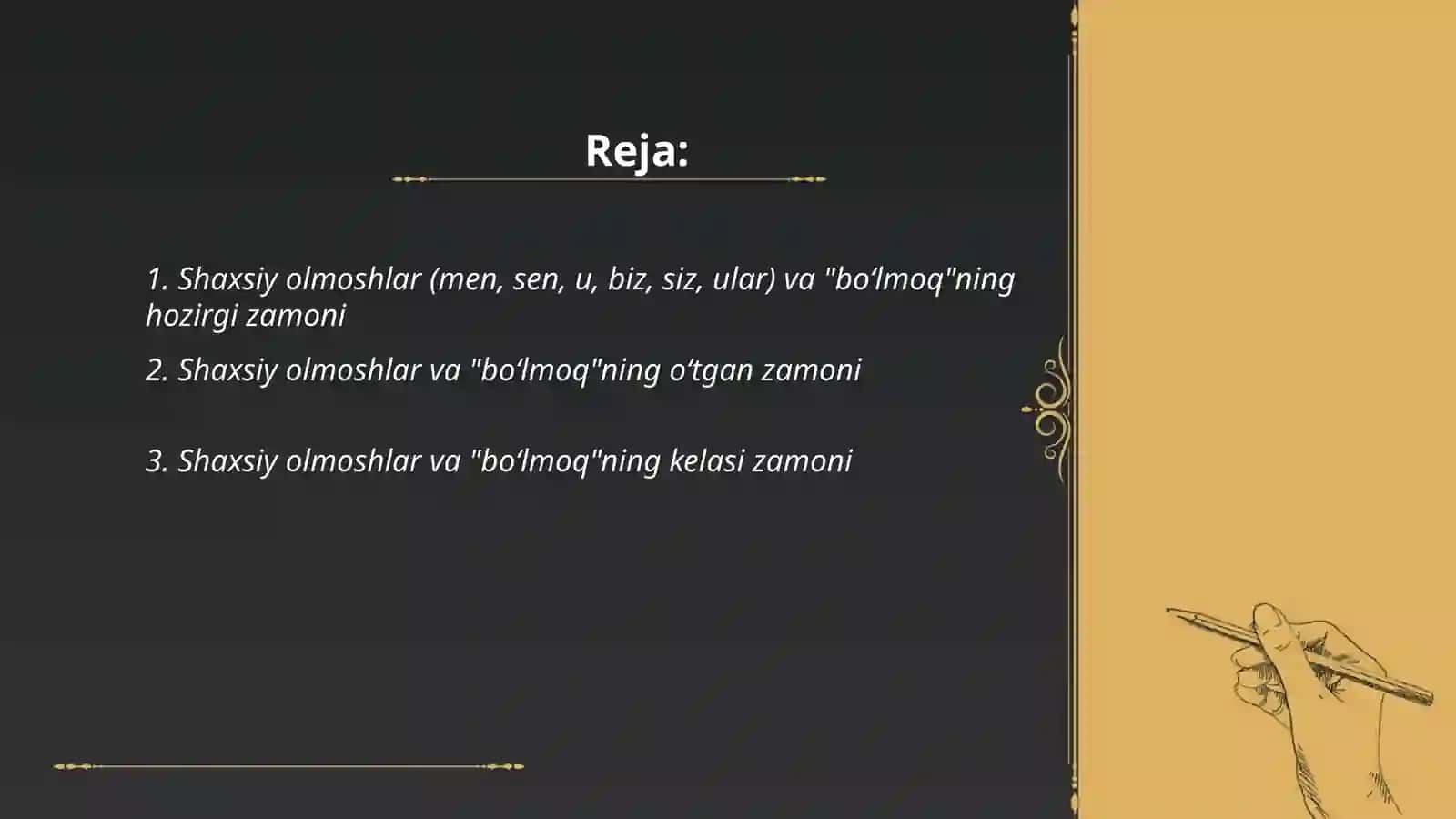 Shaxsiy olmoshlar (Pronouns) va "bo‘lmoq" (to be) 2