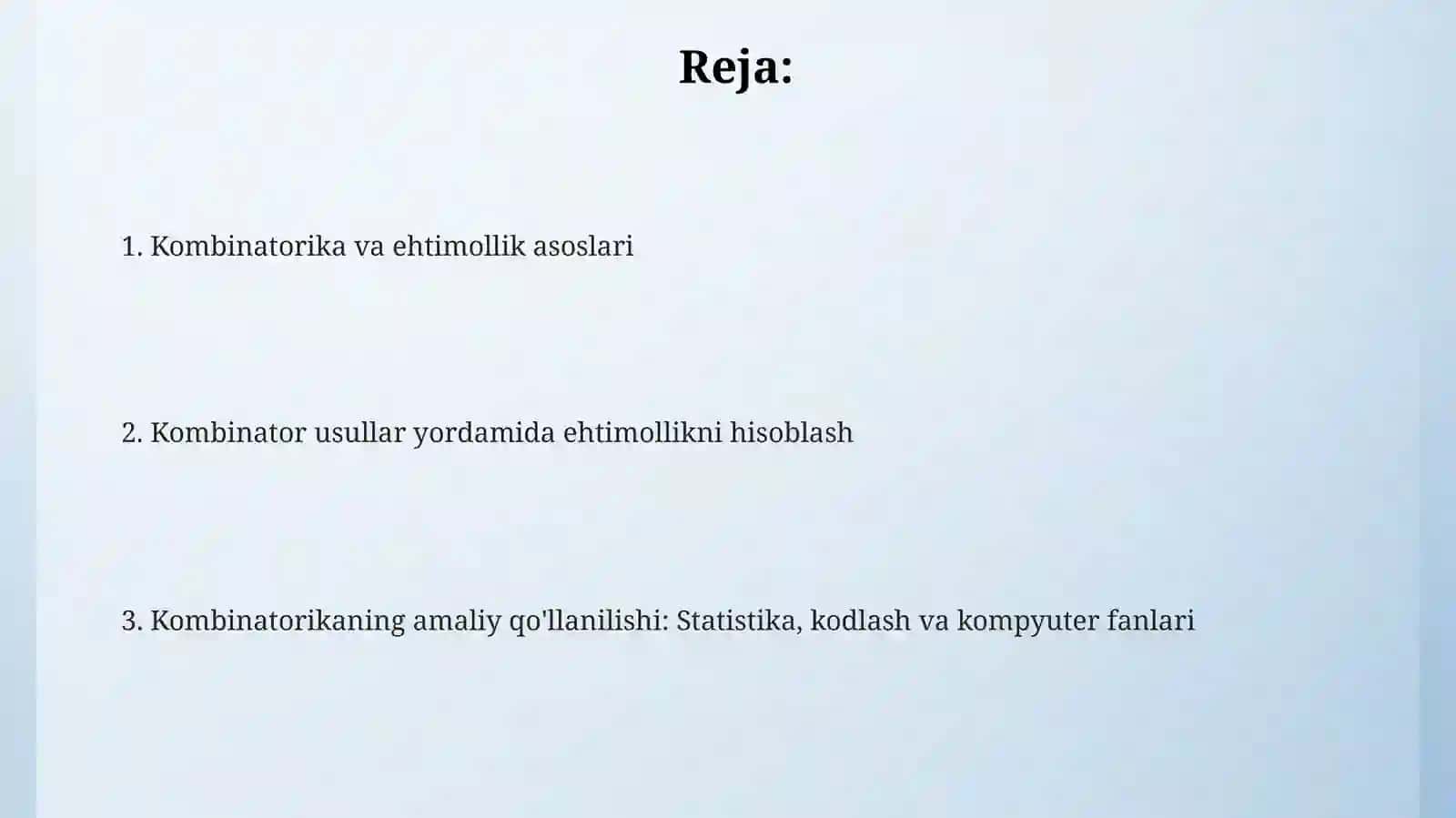 Kombinatorikaning ehtimollar nazariyasi tadbiqlar 2