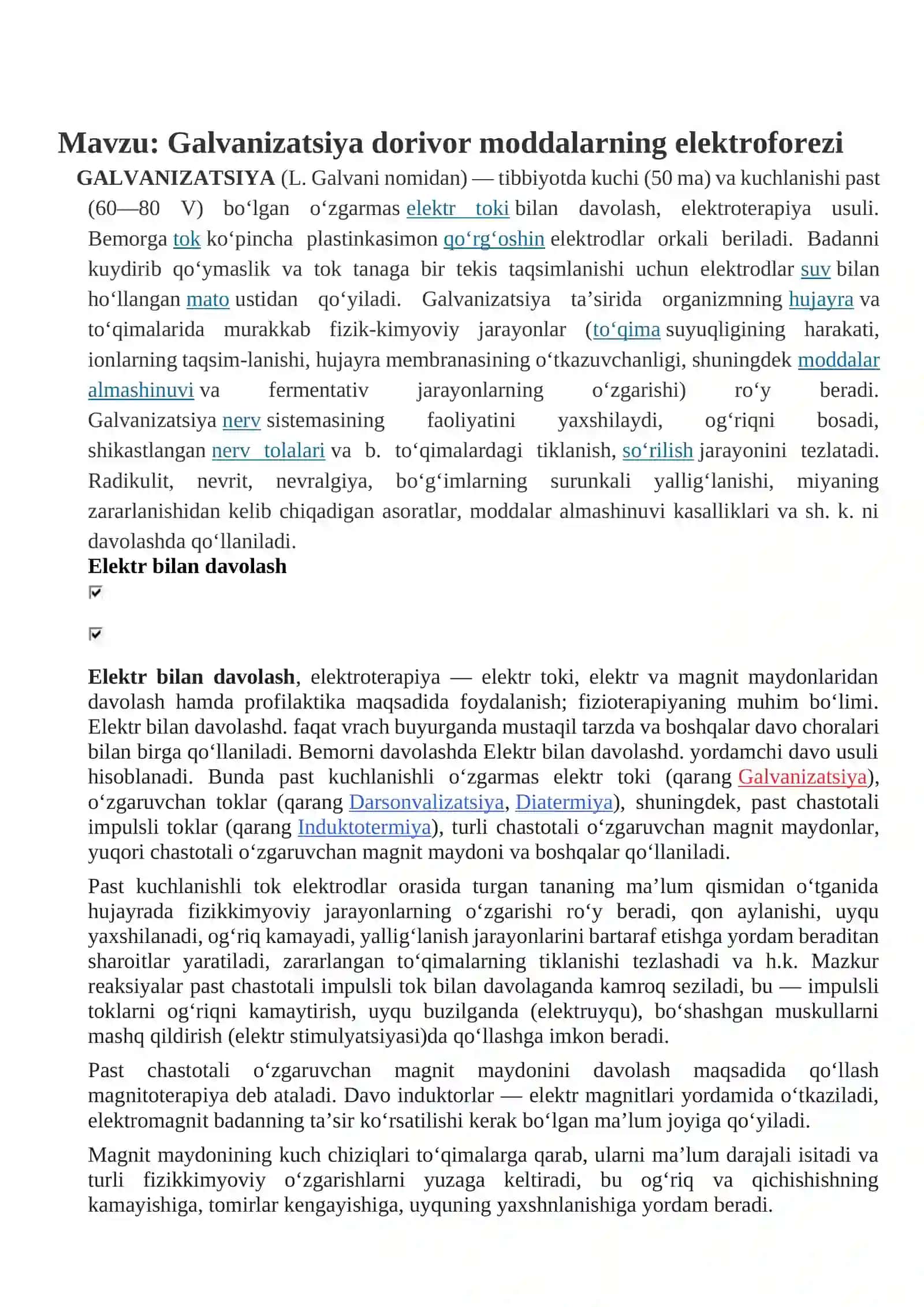 Galvanizatsiya dorivor moddalarning elektroforezi 2