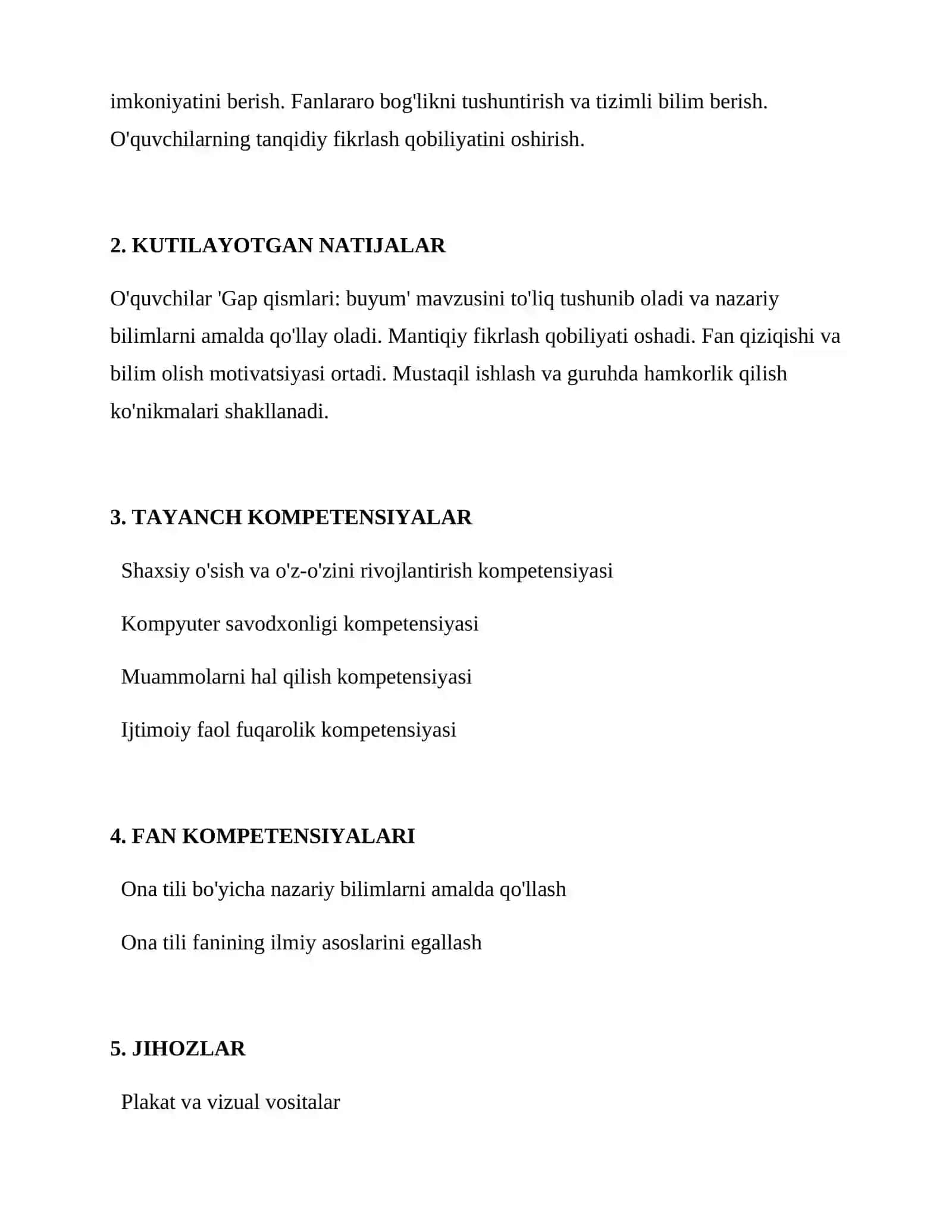 DARS ISHLANMASI Mavzu: Gap qismlari: buyum 2