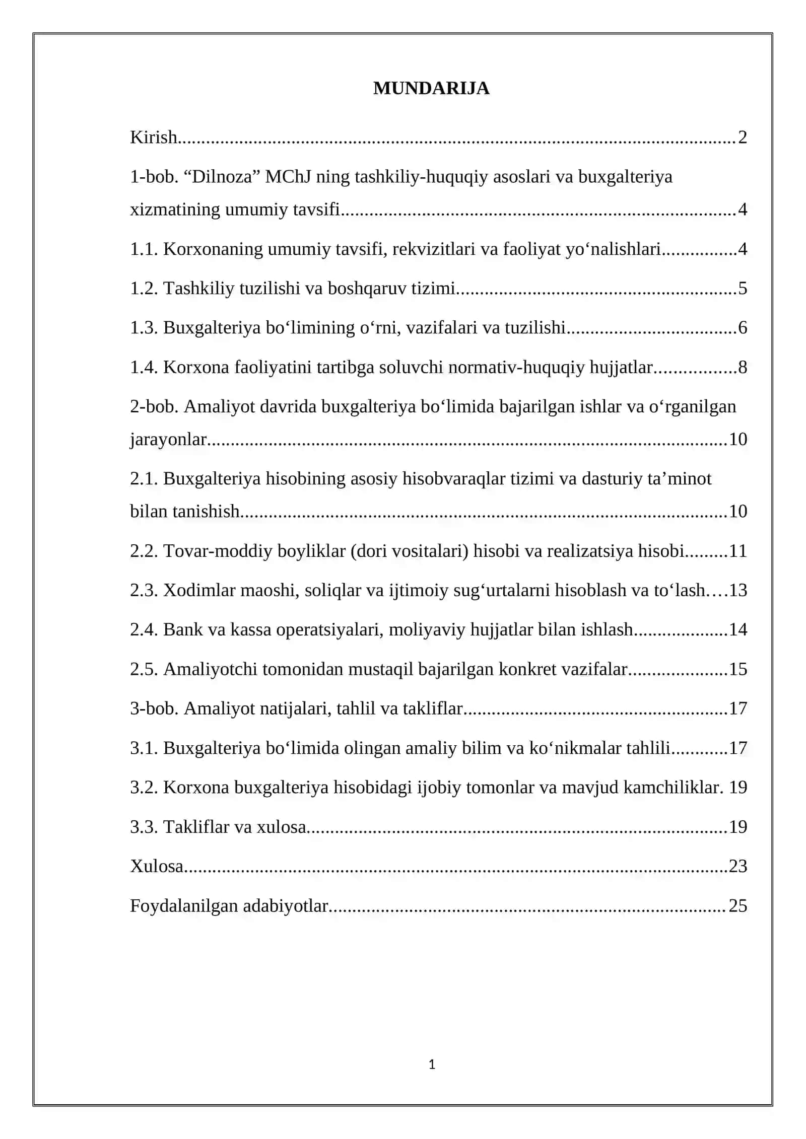 Dori vositalari va tibbiy buyumlar savdosi- Yakuniy Amaliyot Hisoboti 2