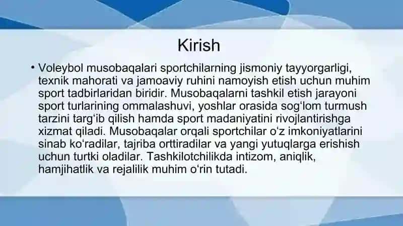 Voleybol musobaqalarini tashkil etish 2