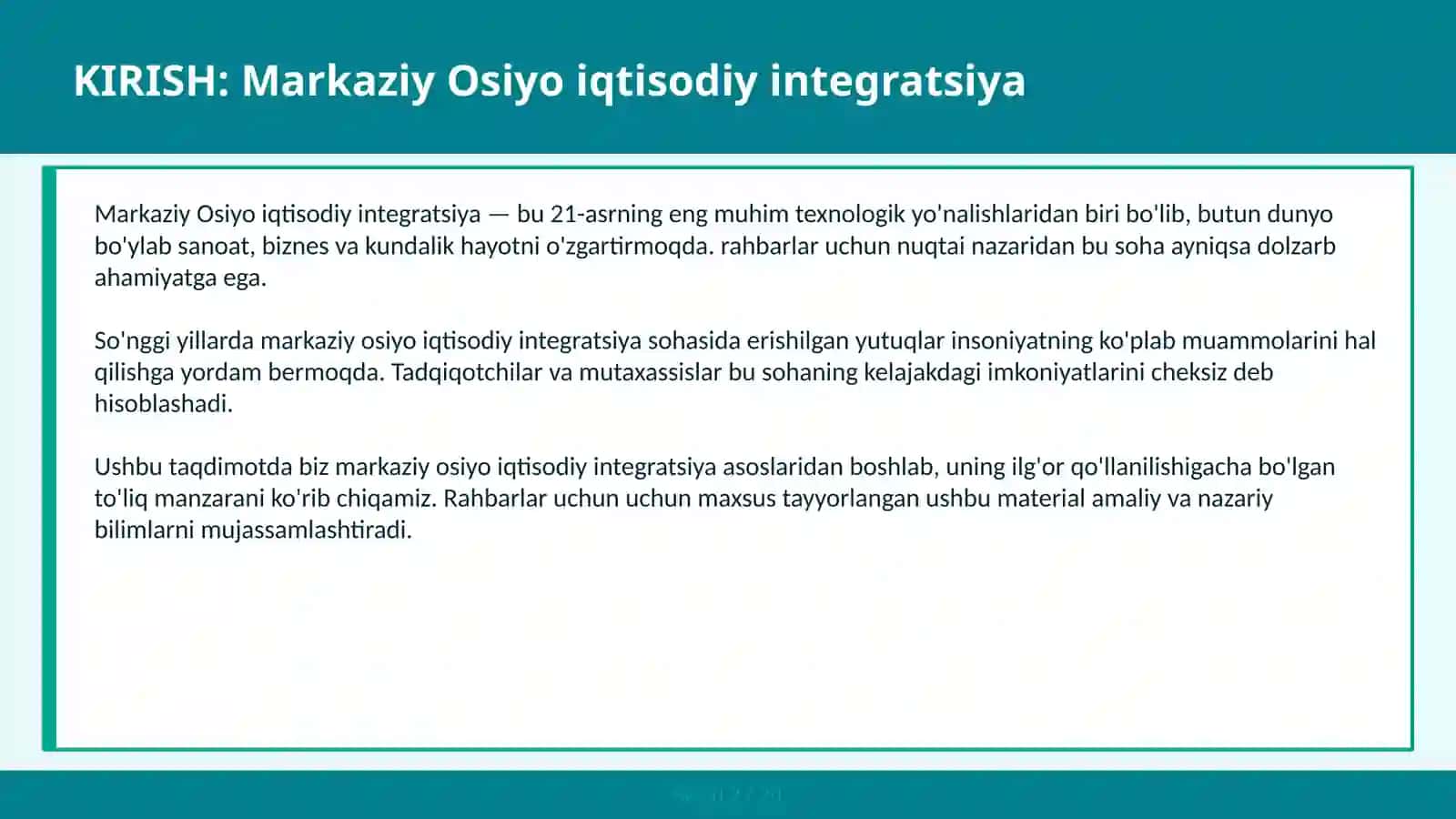 MARKAZIY OSIYO IQTISODIY INTEGRATSIYA 2