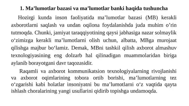 Ma’lumotlar bazalari bilan ishlash texnologiyalari 2