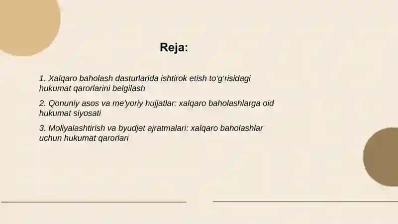 Xalqaro baholash dasturlari doirasida hukumat qarorlari 2