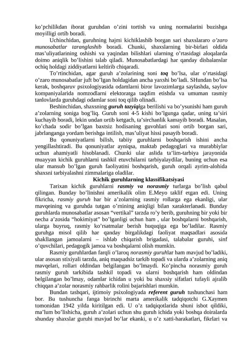 Kichik guruhlar psixologiyasi 2