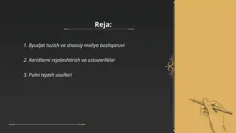 Byudjet tuzish va shaxsiy moliya boshqaruvi 2