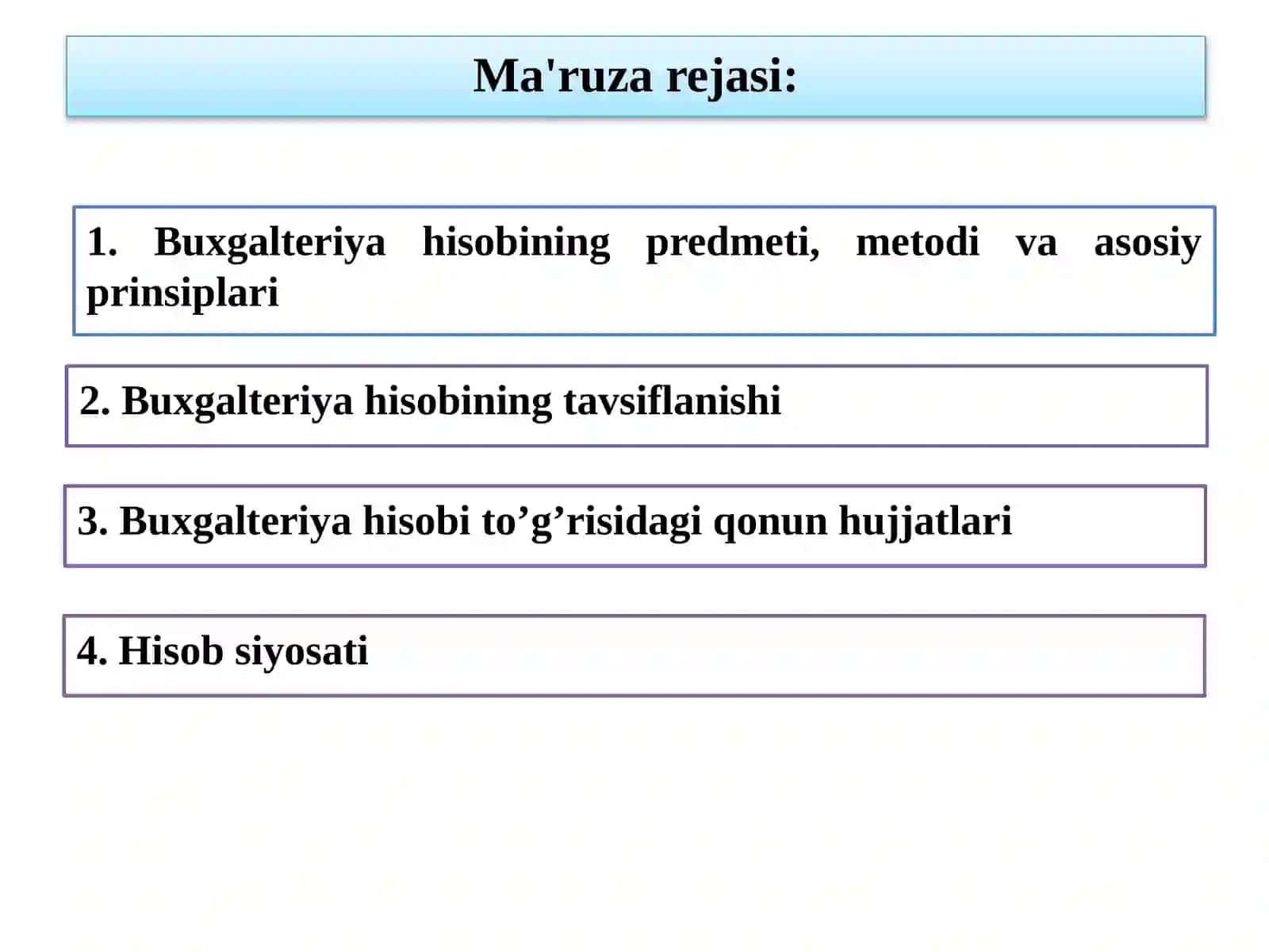 МОЛИЯВИЙ ХИСОБОТНИ ТАШКИЛ ЭТИШ ВА ХИСОБ СИЁСАТИ 2