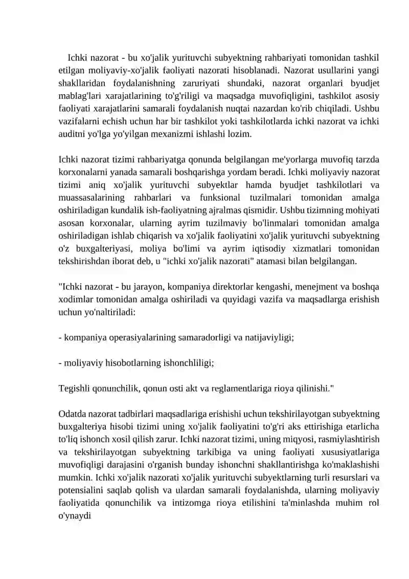Ichki nazorat tizimini tashkil etish 2