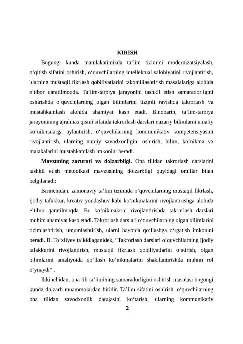 Ona tilidan takrorlash darslarini tashkil etish metodikasi 2