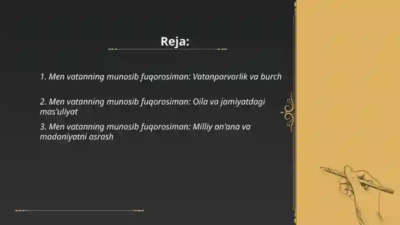 Men vatanning munosib fuqorosiman: Vatanparvarlik va burch 2