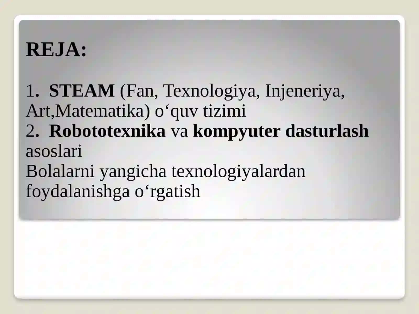 Singapurda maktabgacha taʼlim:STEM va innovatsion yondashuvlar 2