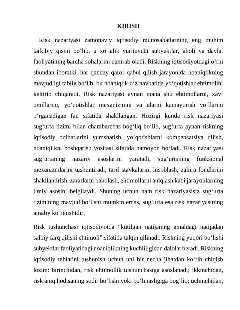 Risk nazariyasi va uning sug‘urtadagi roli 2