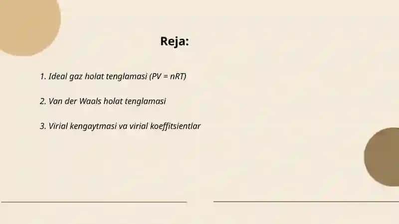 Holat tenglamalari va termik koeffitsientlar 2