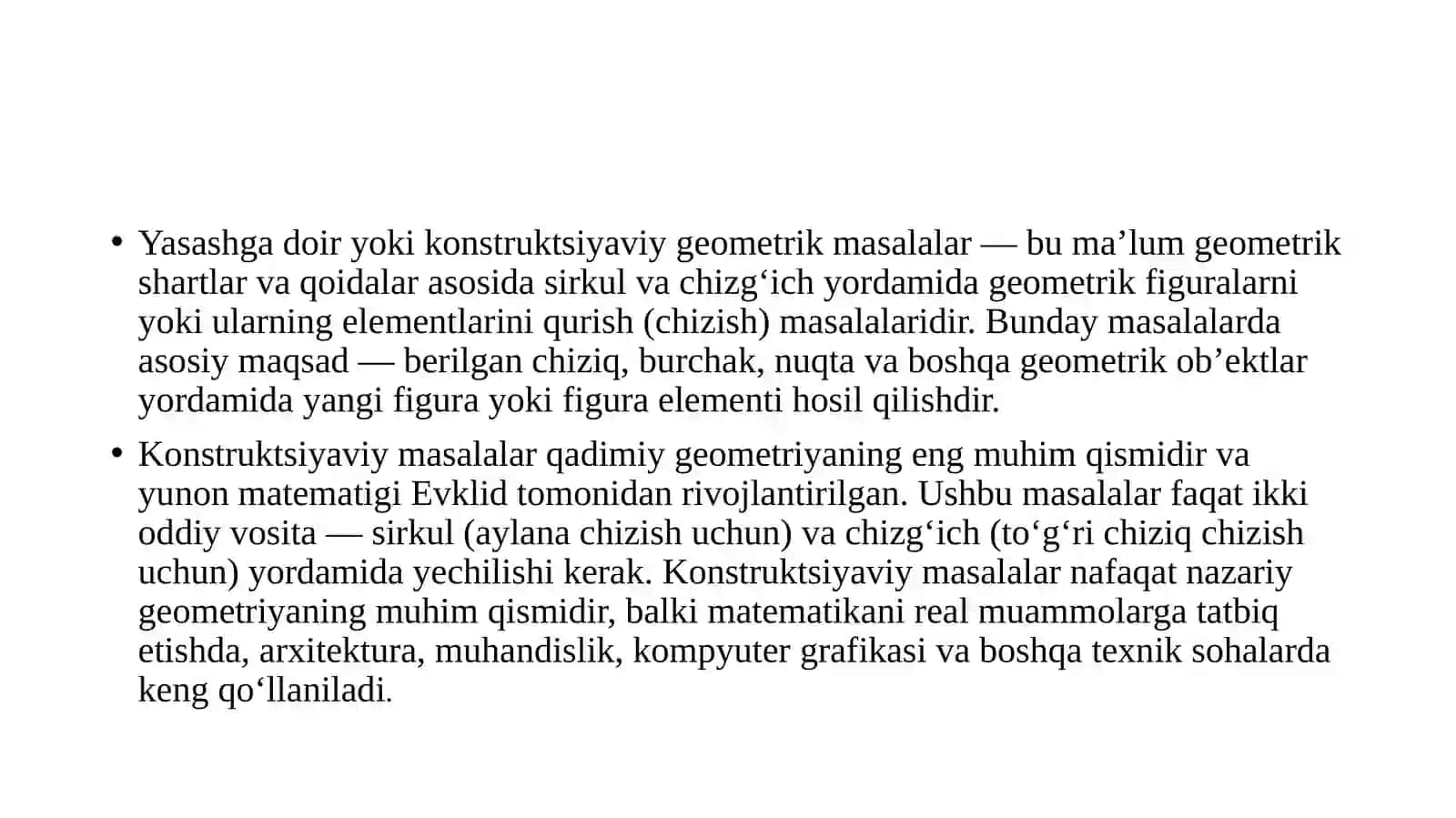 Yasashga doir geometrik masalalar tushunchasi 2