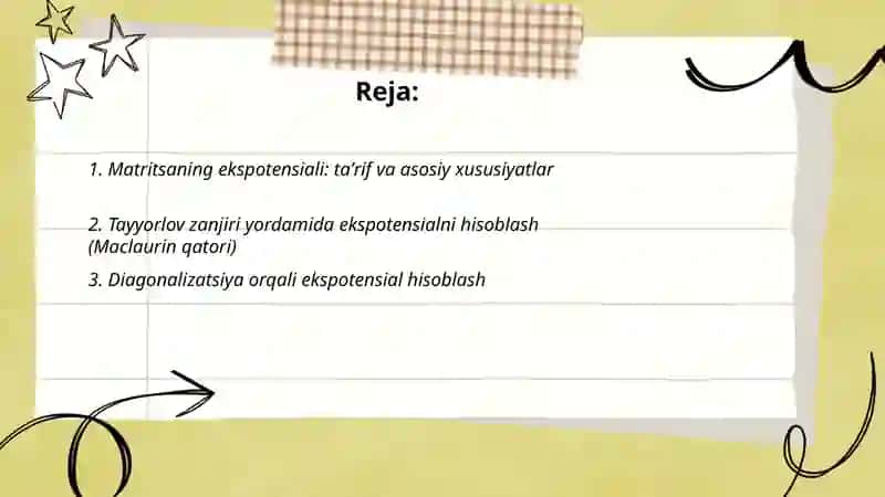 Ekspotensial matritsani hisoblash 2