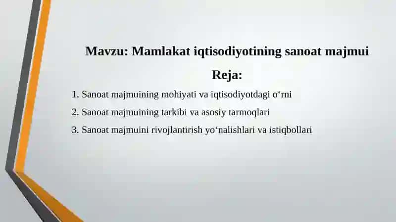 Mamlakat iqtisodiyotining sanoat majmui 2