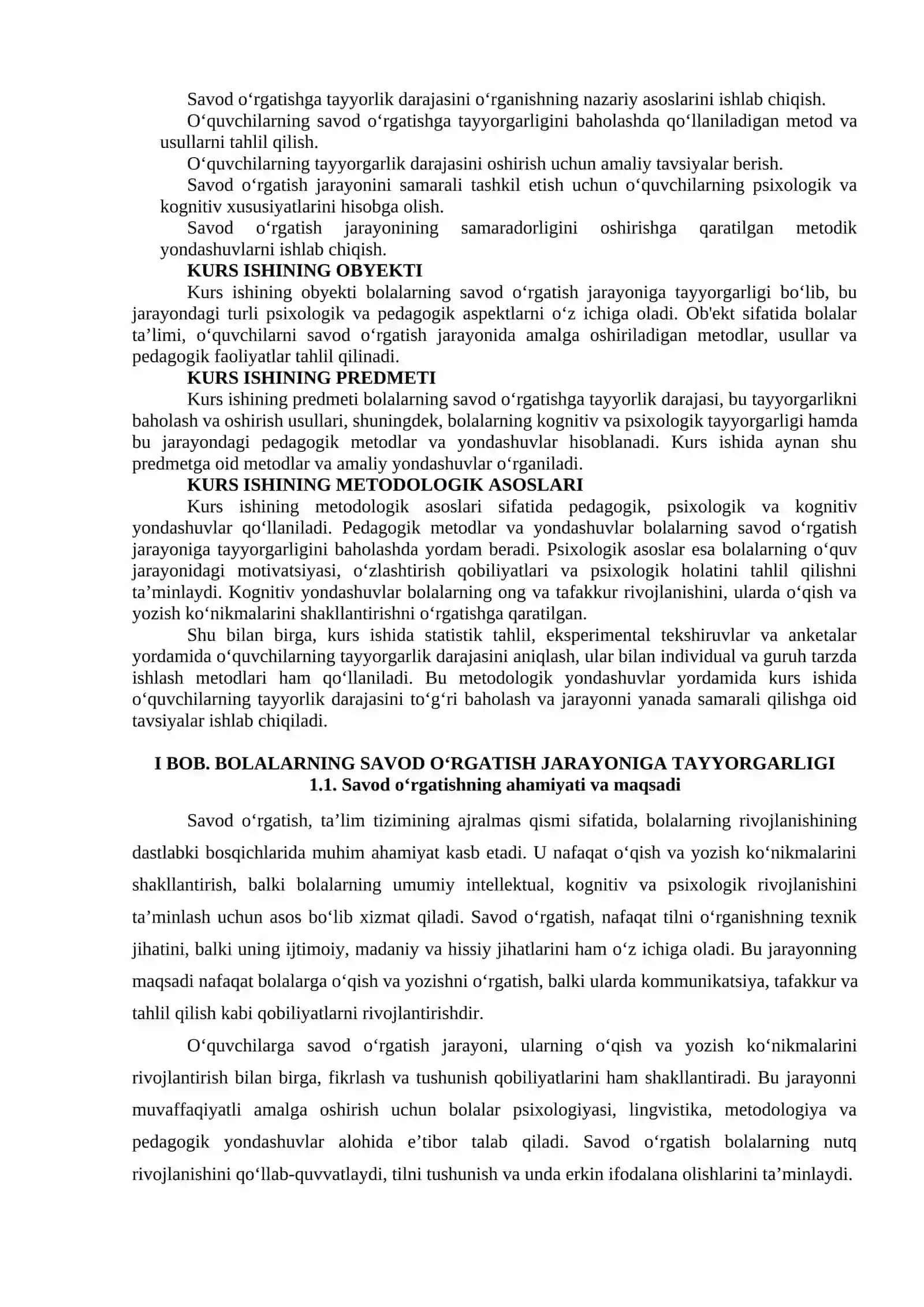 BOLALARNING SAVOD OʻRGATISH JARAYONIGA TAYYORGARLIGINI OʻRGANISH 2