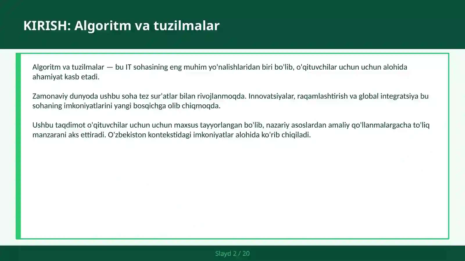 Algoritm va Tuzilmalar 2