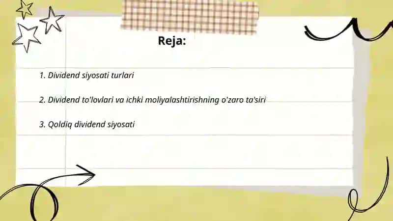 Dividend siyosati va ichki moliyalashtirish 2