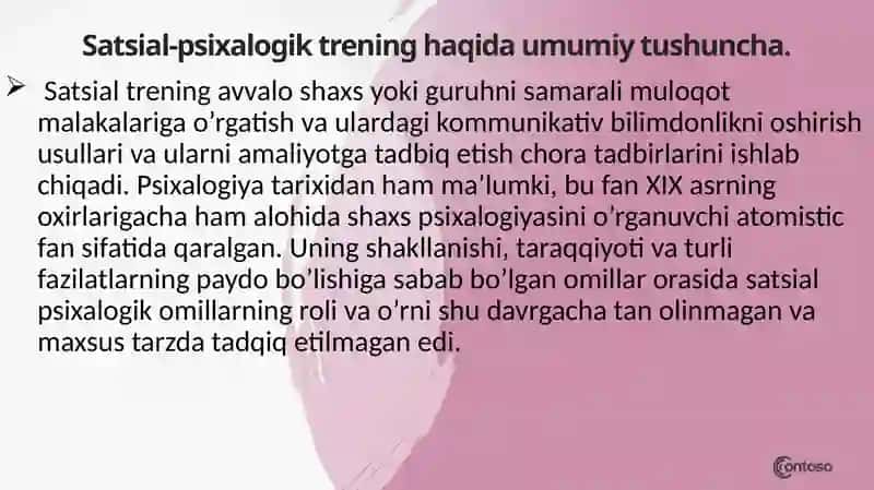 Satsial-psixalogik trening  tashkiliy savollari 2