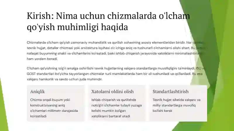 Chizmalarda O'lcham Qo'yish 2
