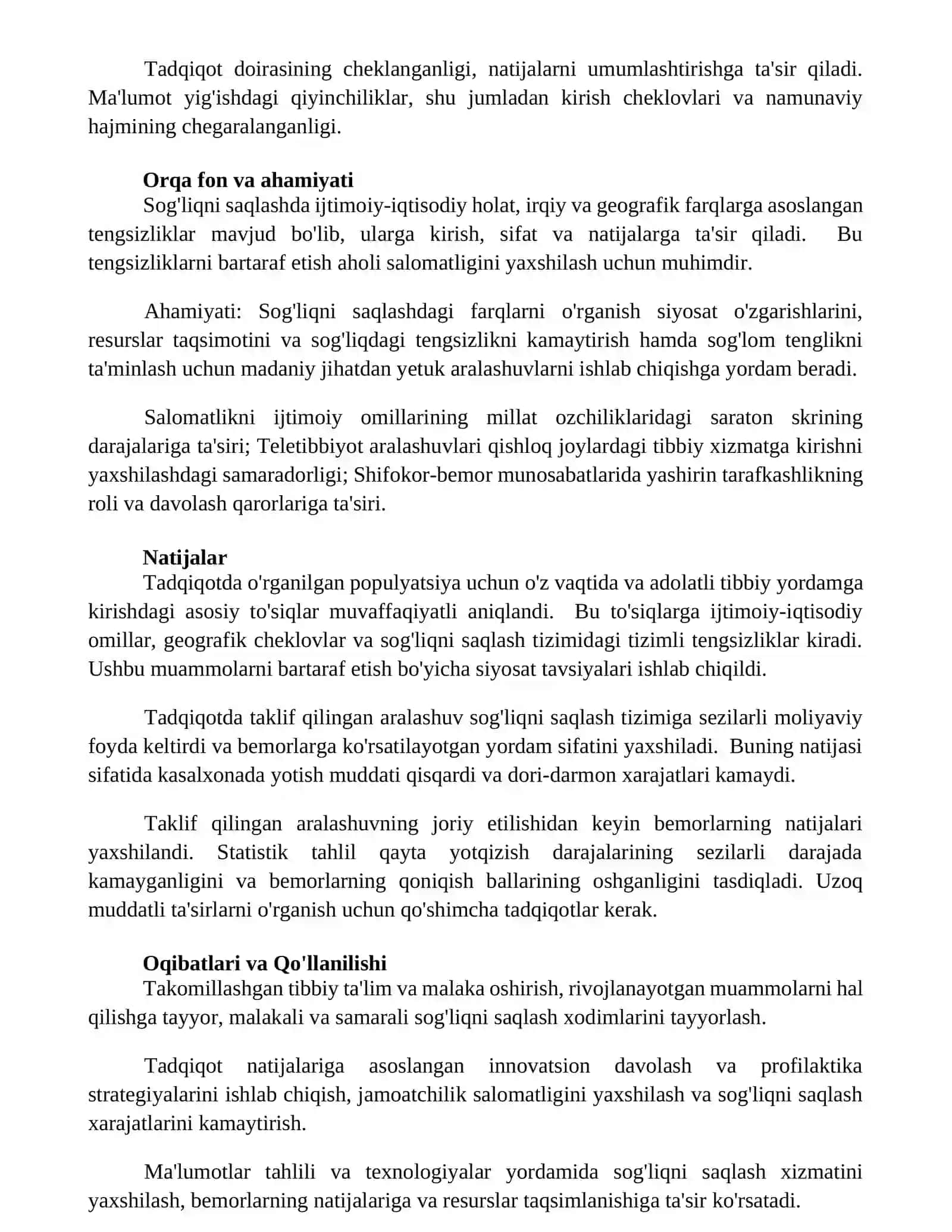Sog'liqni saqlash mavzusida referat 2