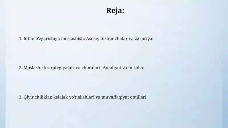 Iqlim o'zgarishiga moslashuv 2