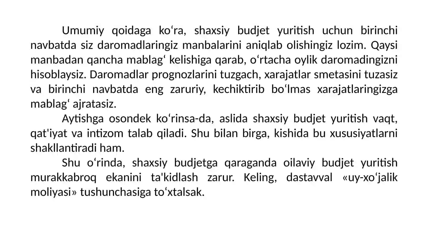 Uy xo’jaliklari moliyasi 2