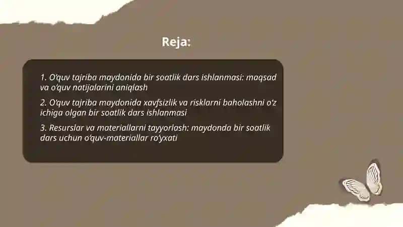 O‘quv tajriba maydonida bir soatlik dars ishlanmasi 2