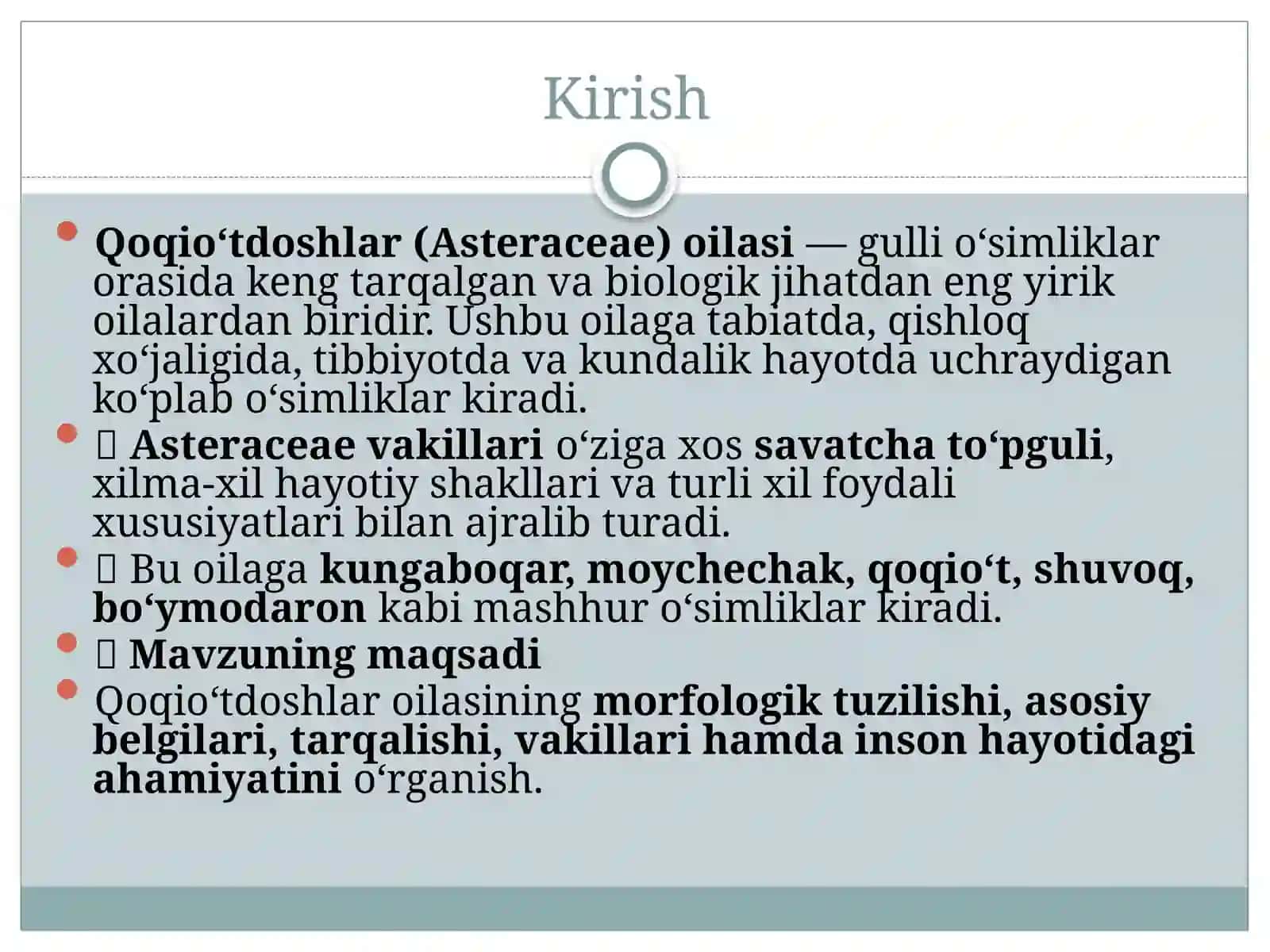 Qoqio‘tdoshlar (Asteraceae) oilasi 2
