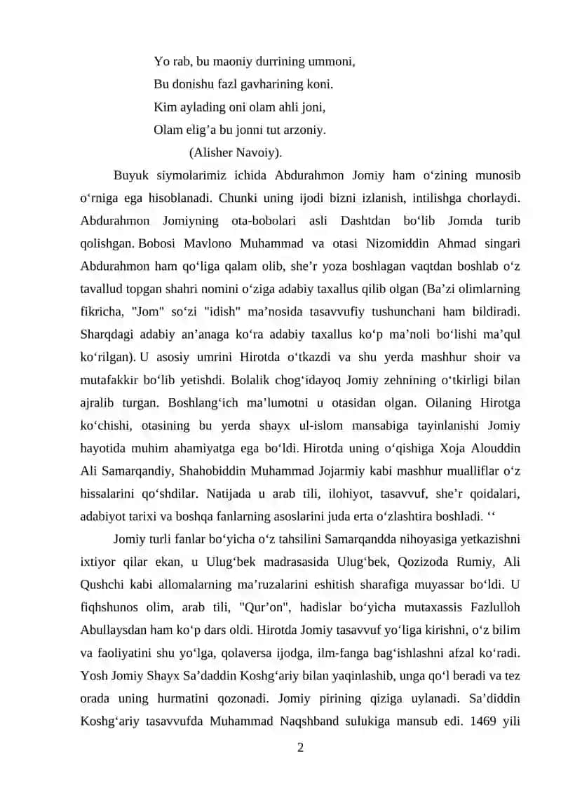 Abdurahmon Jomiy gʻazaliyoti Kurs ishi 2