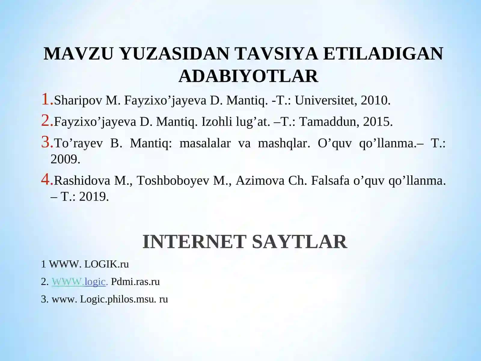 Mantiq ilmining predmeti va ahamiyati. Formal mantiqning asosiy qonunlari 2