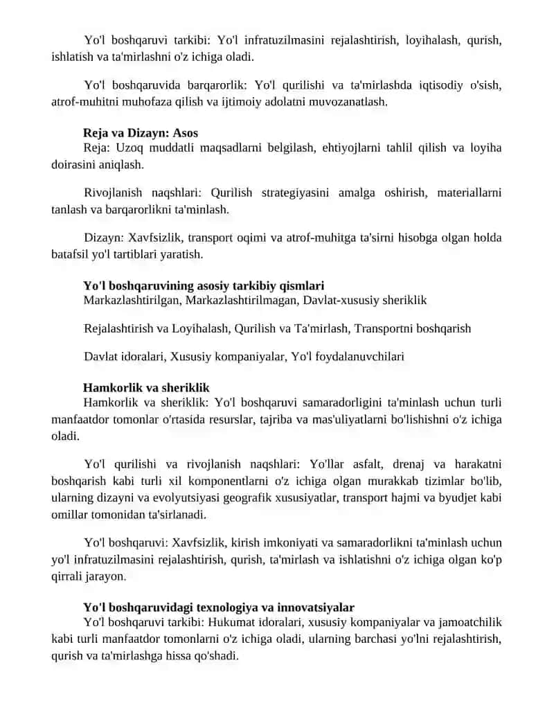 Yoʻl xoʻjaligining tarkibi va uning rivojlanish qonuniyatlari 2