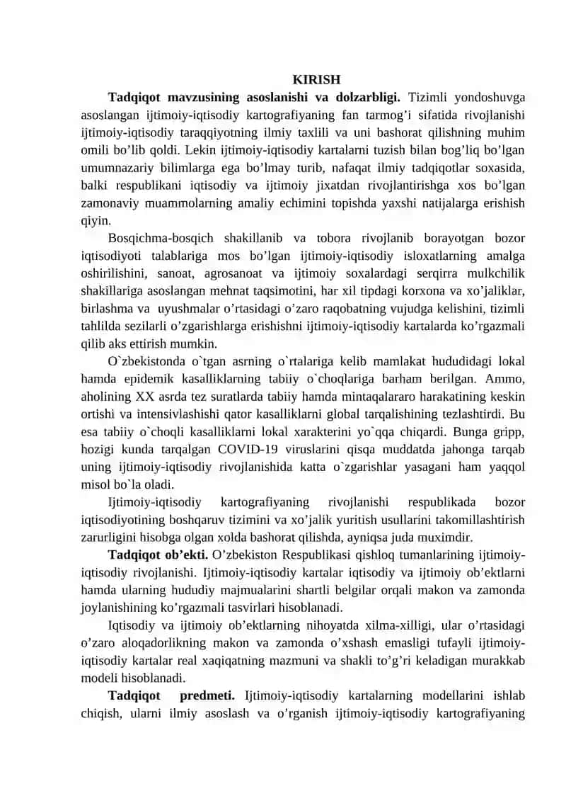 "QISHLOQ, MA’MURIY TUMANLARNING YIRIK MASSHTABLI IJTIMOIY-IQTISODIY KARTALARINI TUZISH" 2