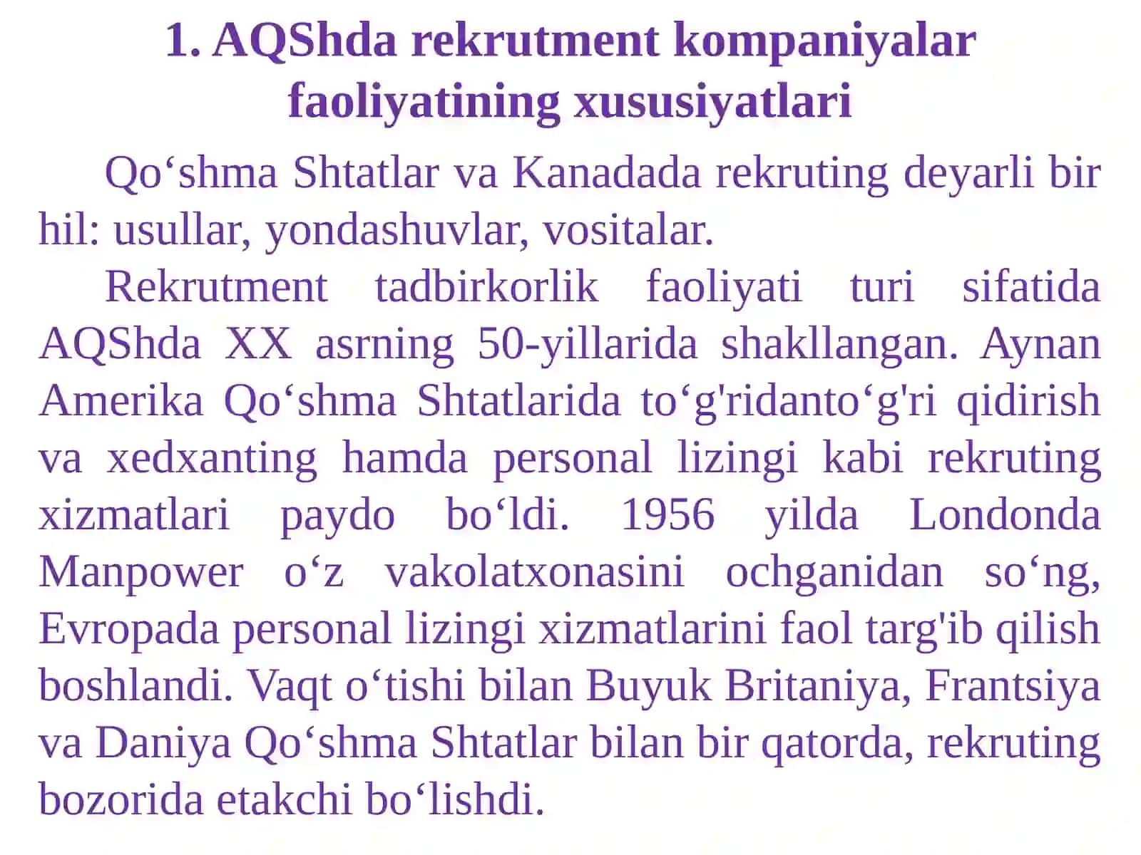 XORIJDA REKRUTMENT TAJRIBALARI 2