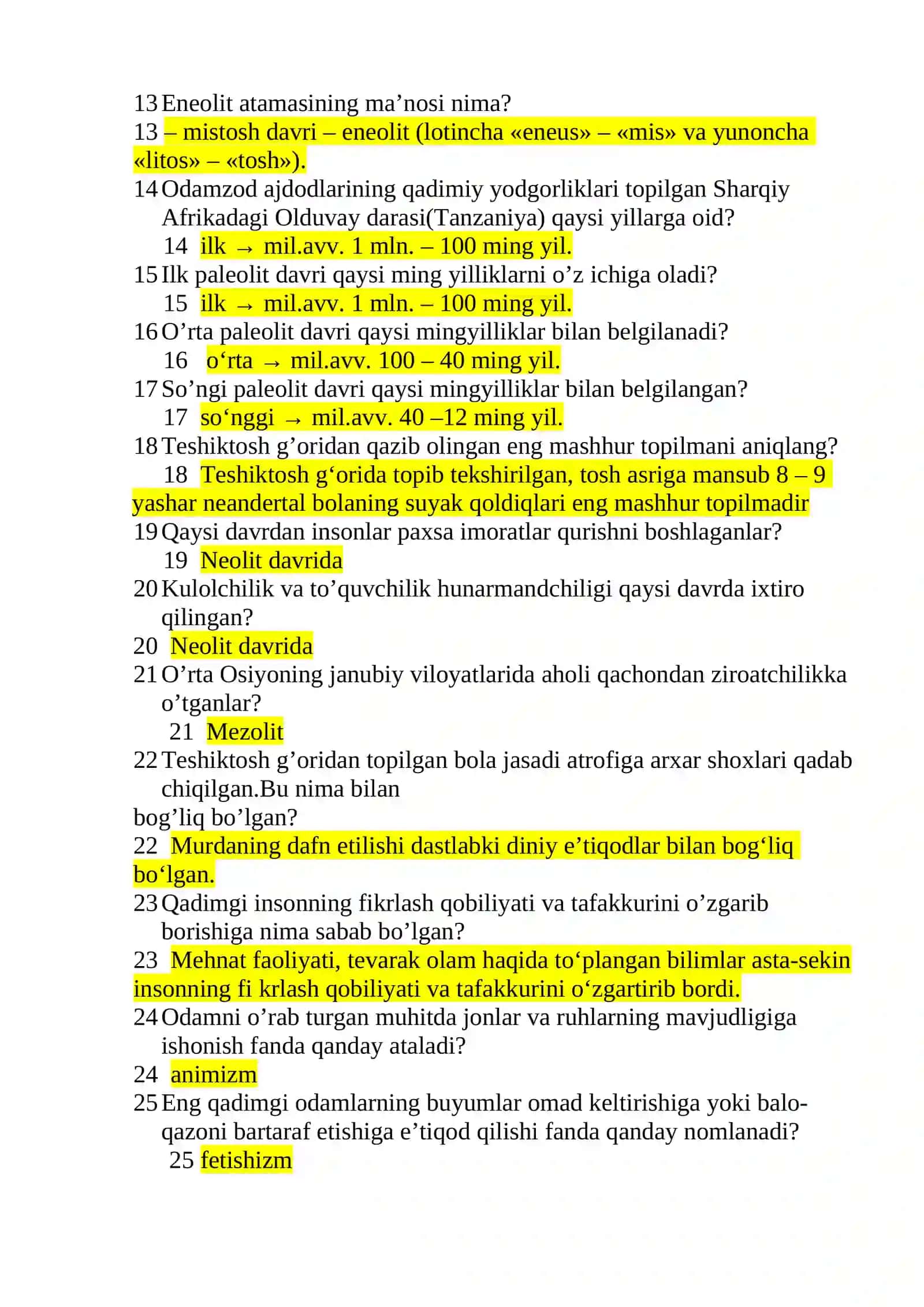 ARXEOLOGIYA FANIDAN TEST SAVOLLARI 2