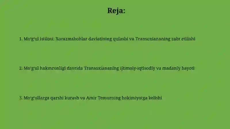 Movaraunnahrda mo’g’ullar hukmronligining o’rnatilishi 2