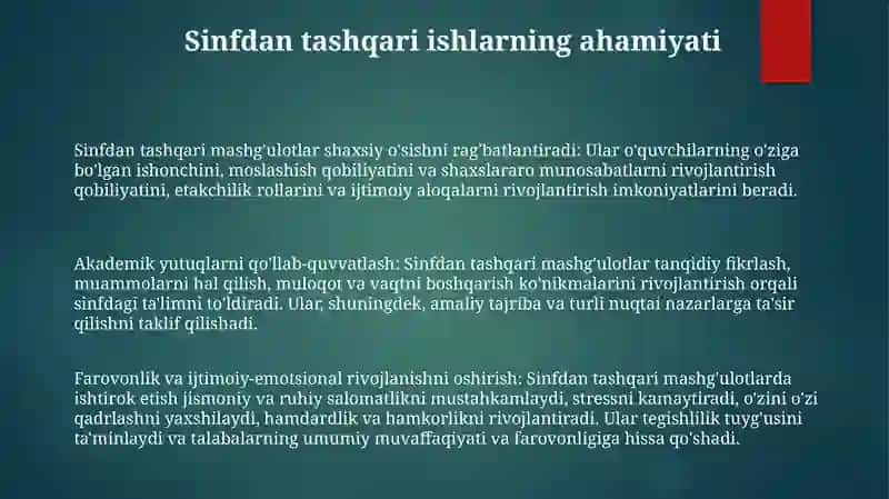 Sinfdan tashqari mashg'ulotlar 2