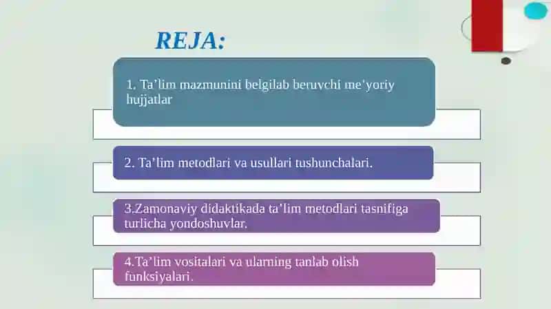 Ta’lim mazmuni. Ta’lim metodlari va vositalari 2