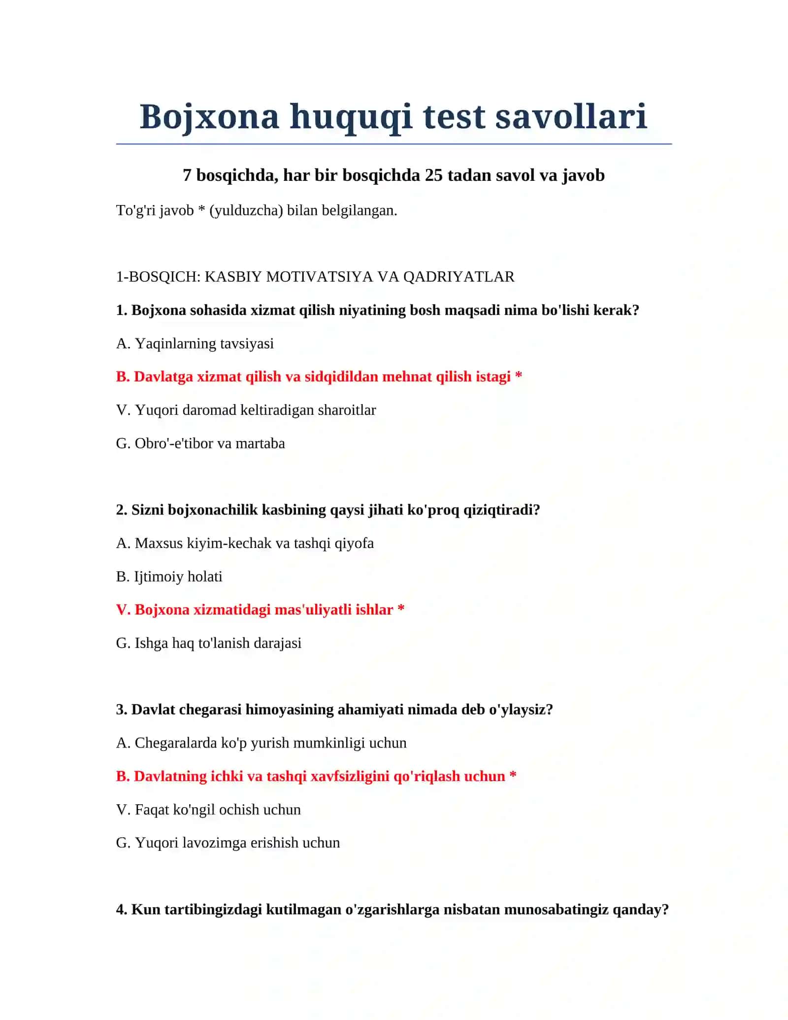 Bojxona huquqi test savollari 2