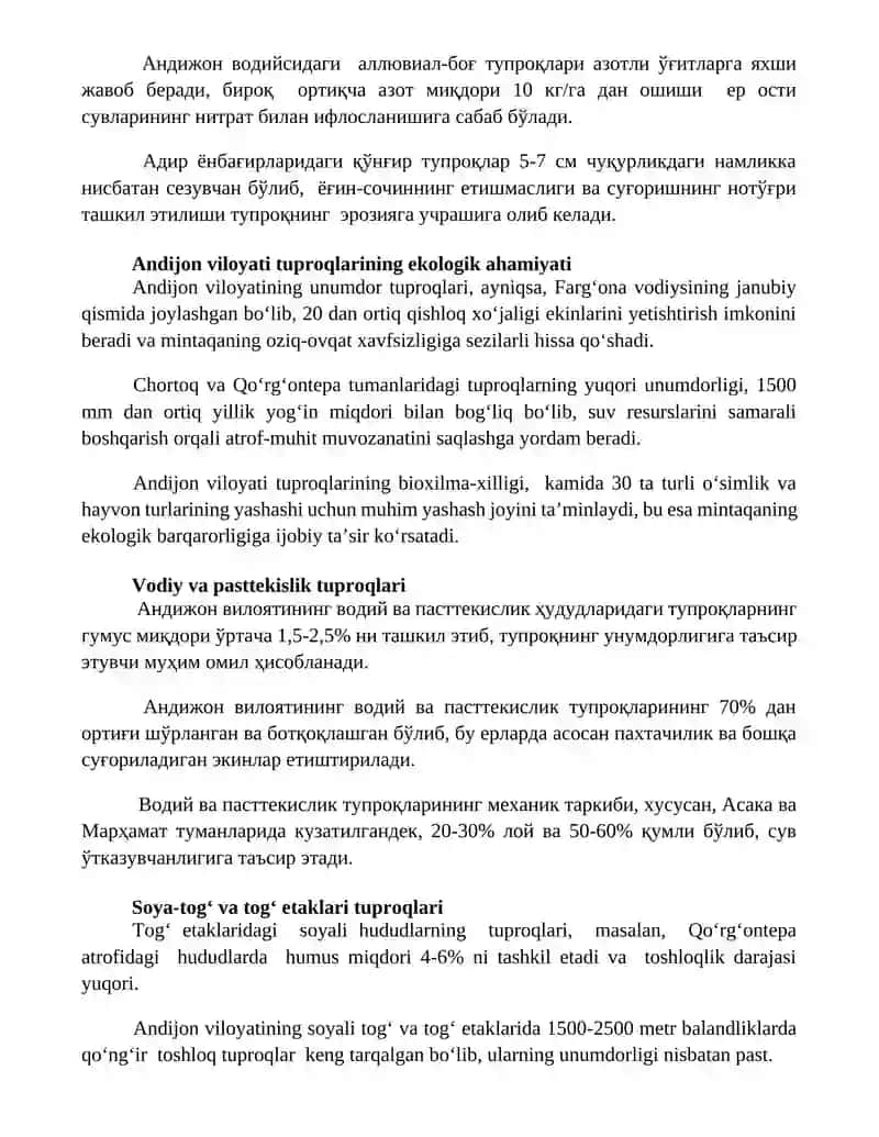 Andijon viloyati tuproqlari geografiyasi 2