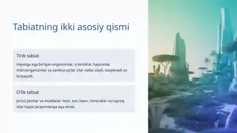 Tiriklik va O'lik Tabiat O'rtasidagi Farqlar 2